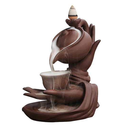 Ceramic Buddha Hand Waterfall Incense Burner