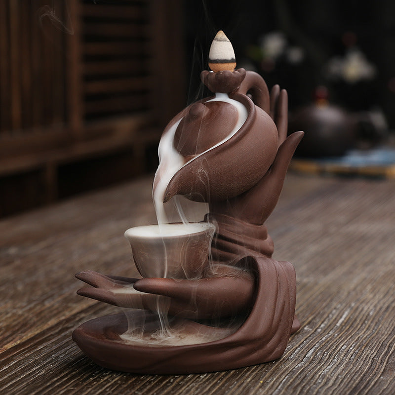 Ceramic Buddha Hand Waterfall Incense Burner