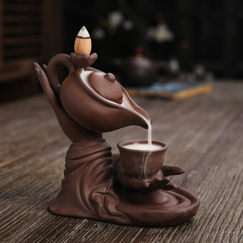 Ceramic Buddha Hand Waterfall Incense Burner