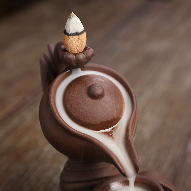 Ceramic Buddha Hand Waterfall Incense Burner