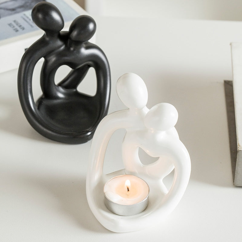 Modern Ceramic Candlestick - Couple Holding Each Other