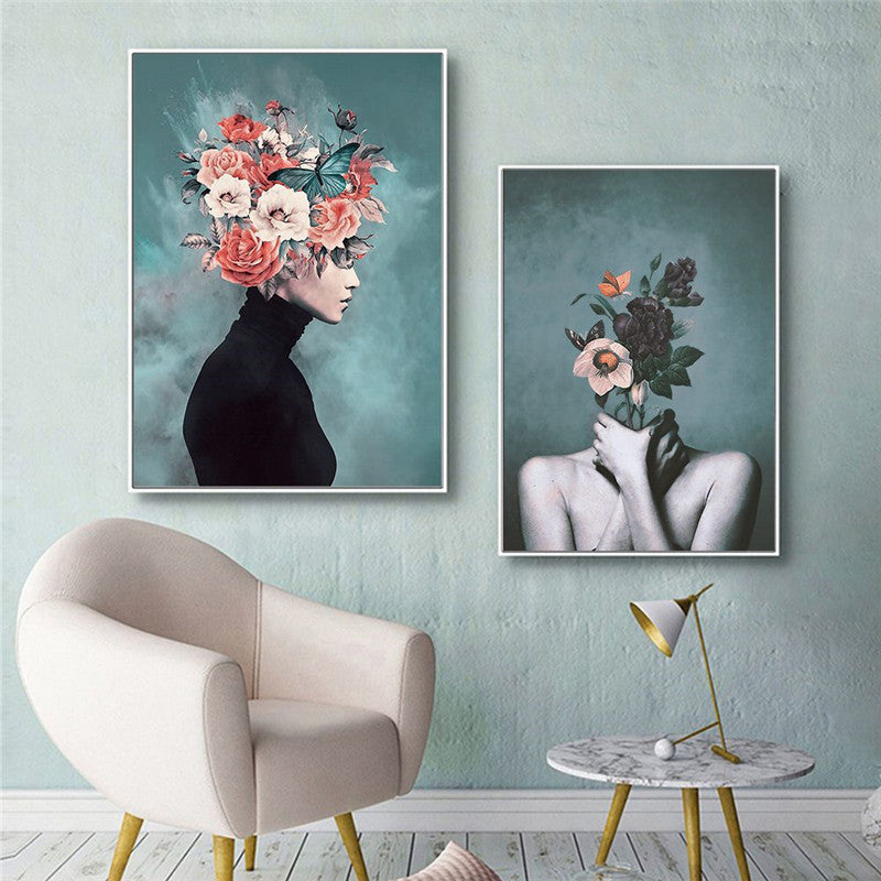 Modern Living Room Home Decor Painting Abstract Floral Character Art Canvas