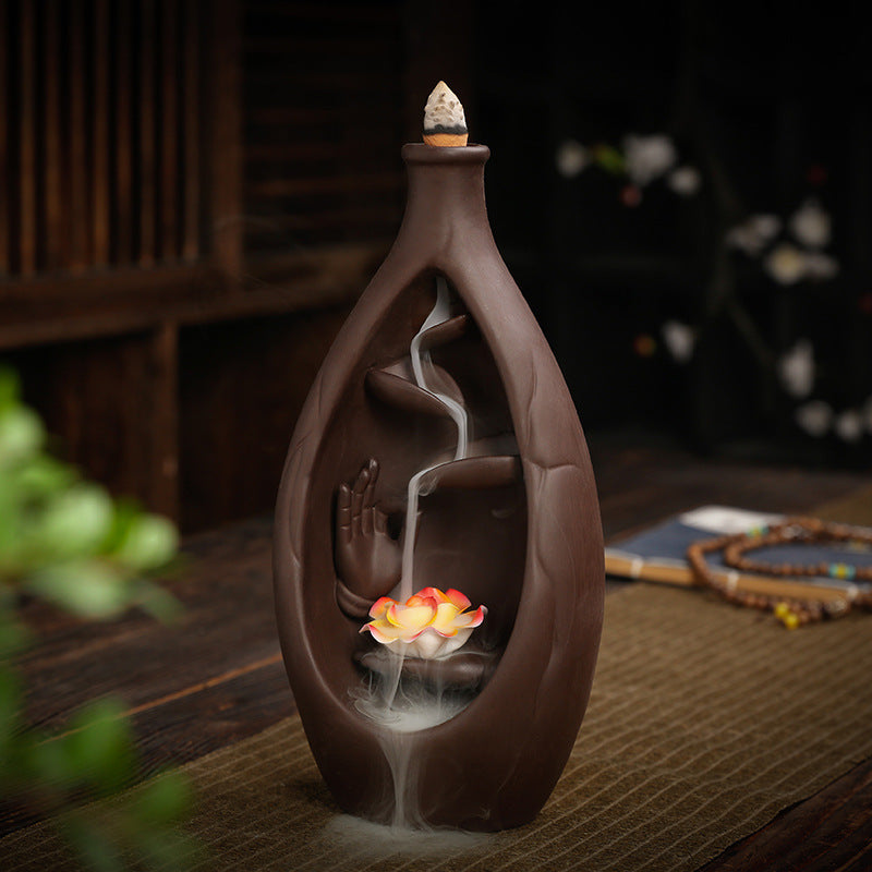 Ceramic Buddha Hand Waterfall Incense Burner