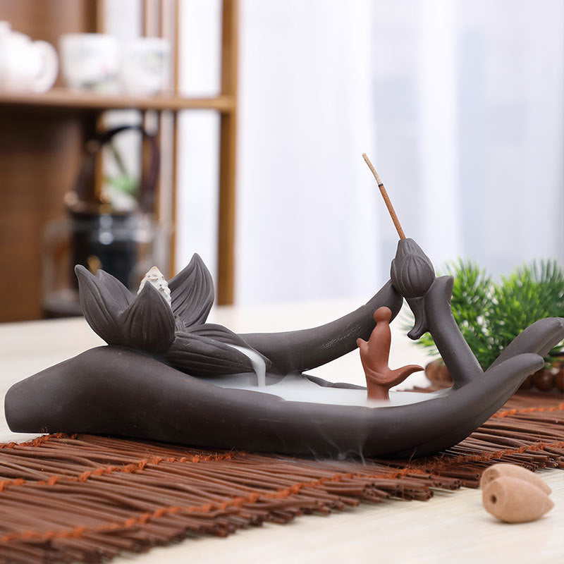 Ceramic Buddha Hand Waterfall Incense Burner