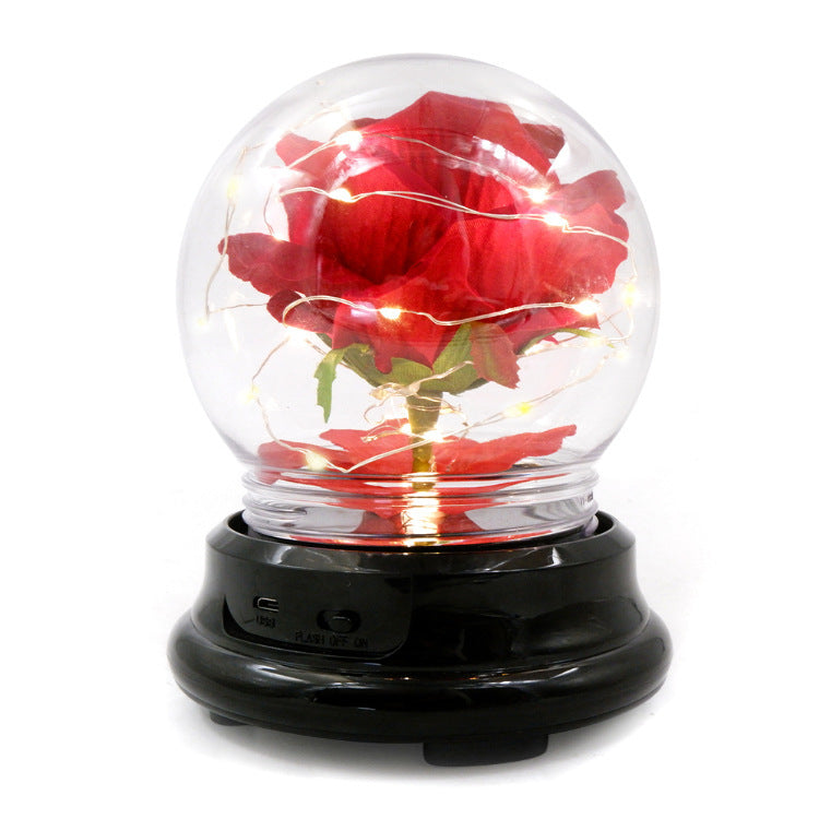 Real Eternal Rose Sphere with String Lights