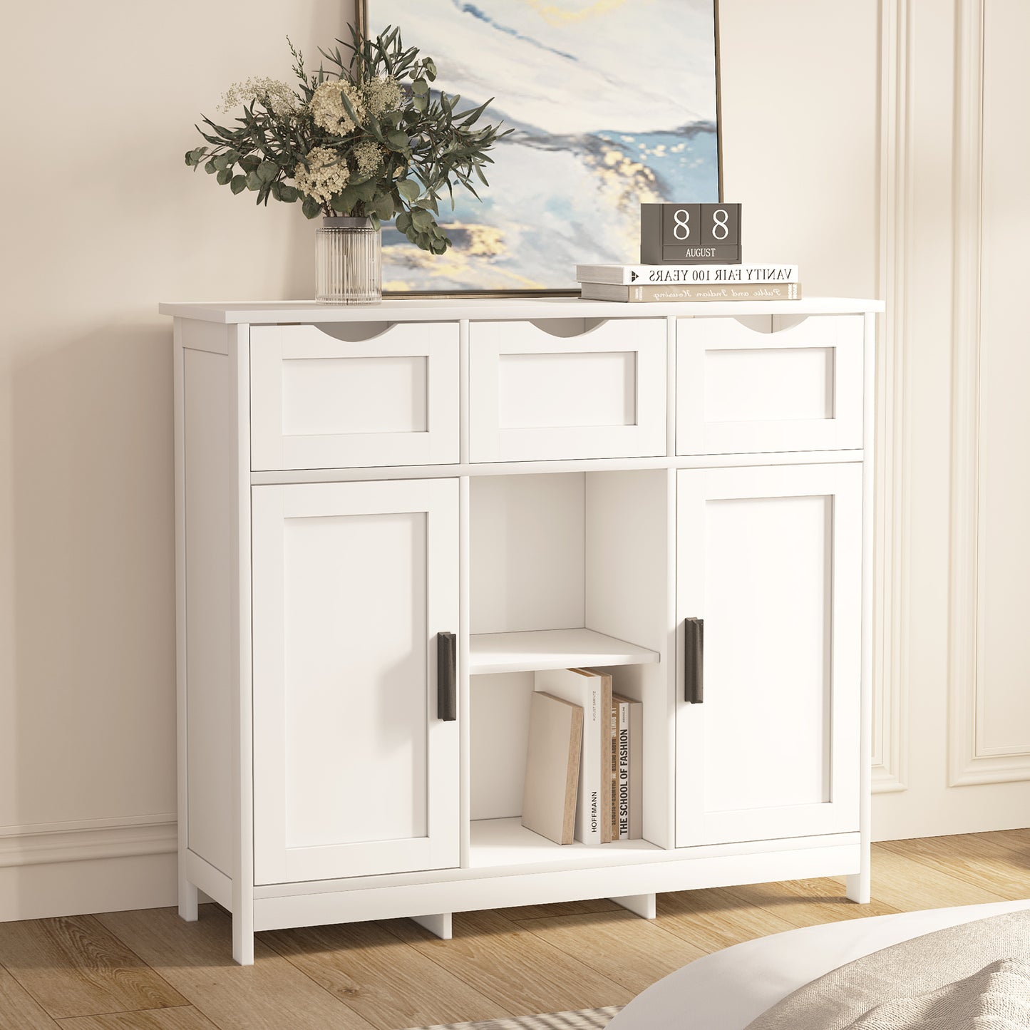 White Living Room Cabinet with Drawers & Shelves - Home Decor Furniture