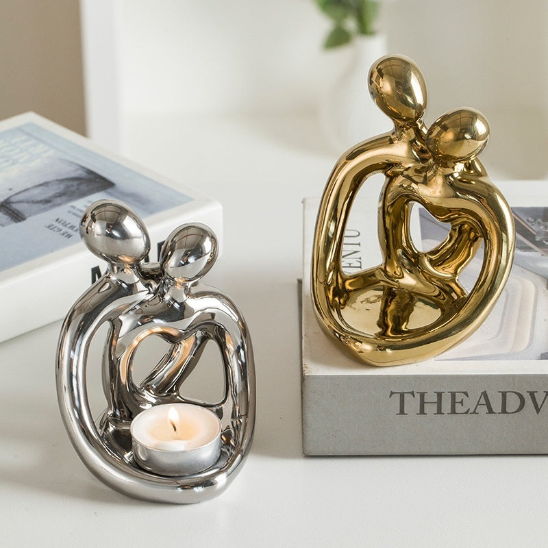 Modern Ceramic Candlestick - Couple Holding Each Other