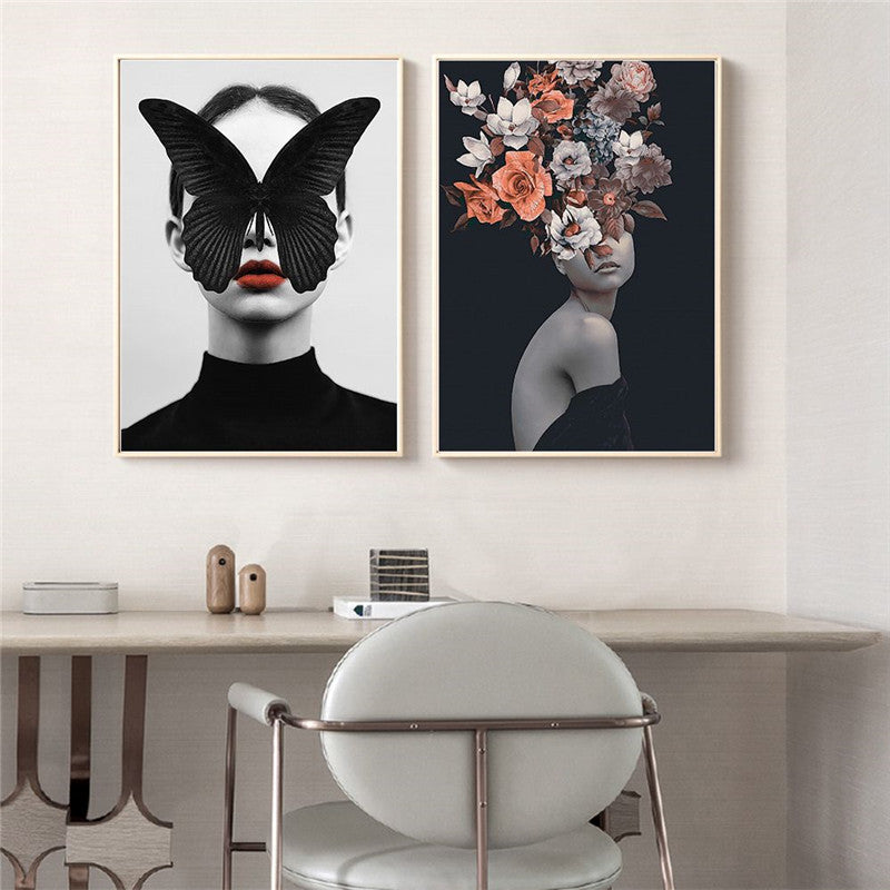 Modern Living Room Home Decor Painting Abstract Floral Character Art Canvas