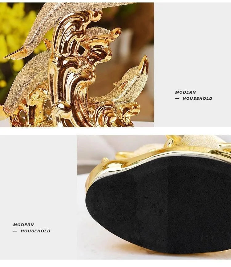 Ceramic Gold Dolphin Figurine