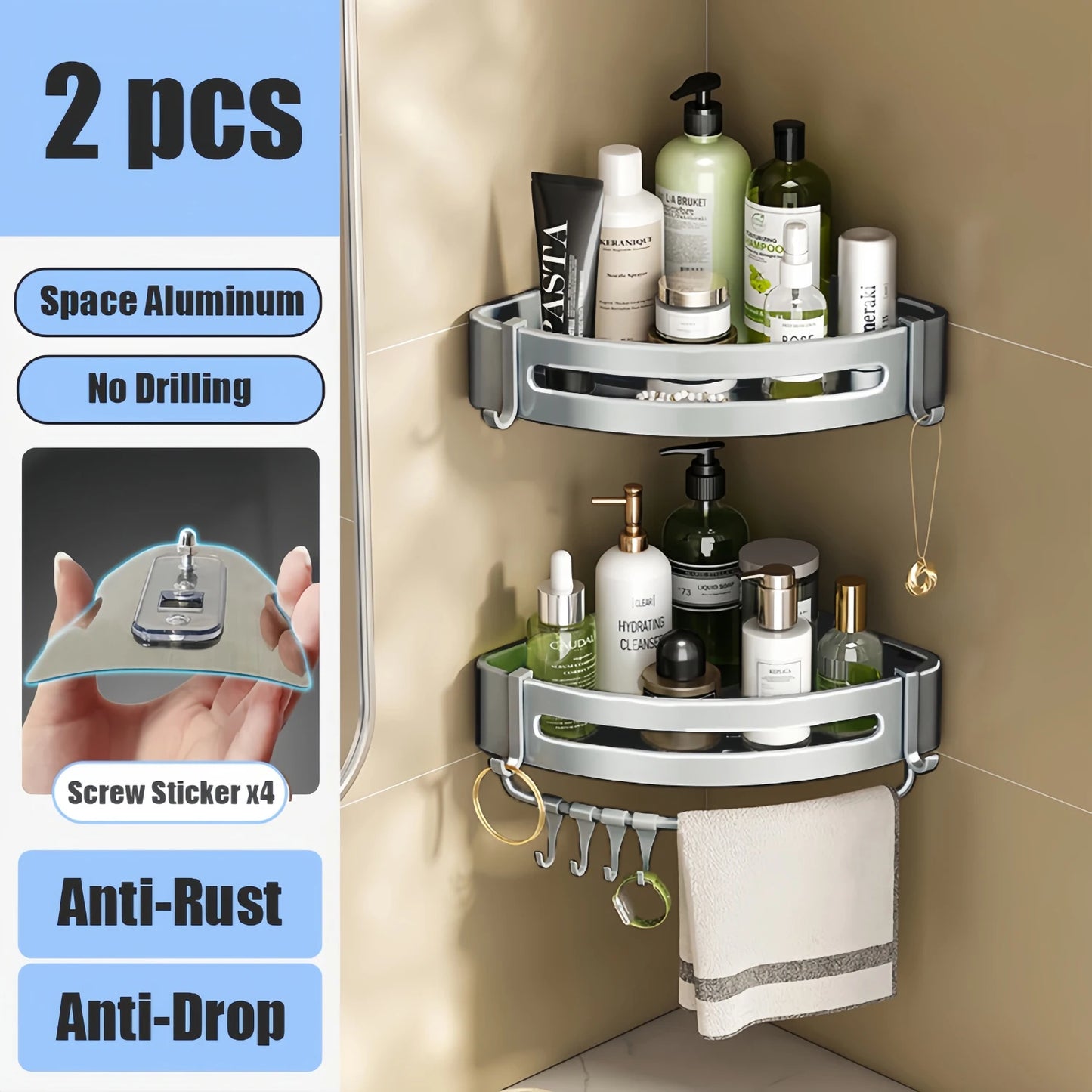 Bathroom Shelf & Shower Rack - No Drill