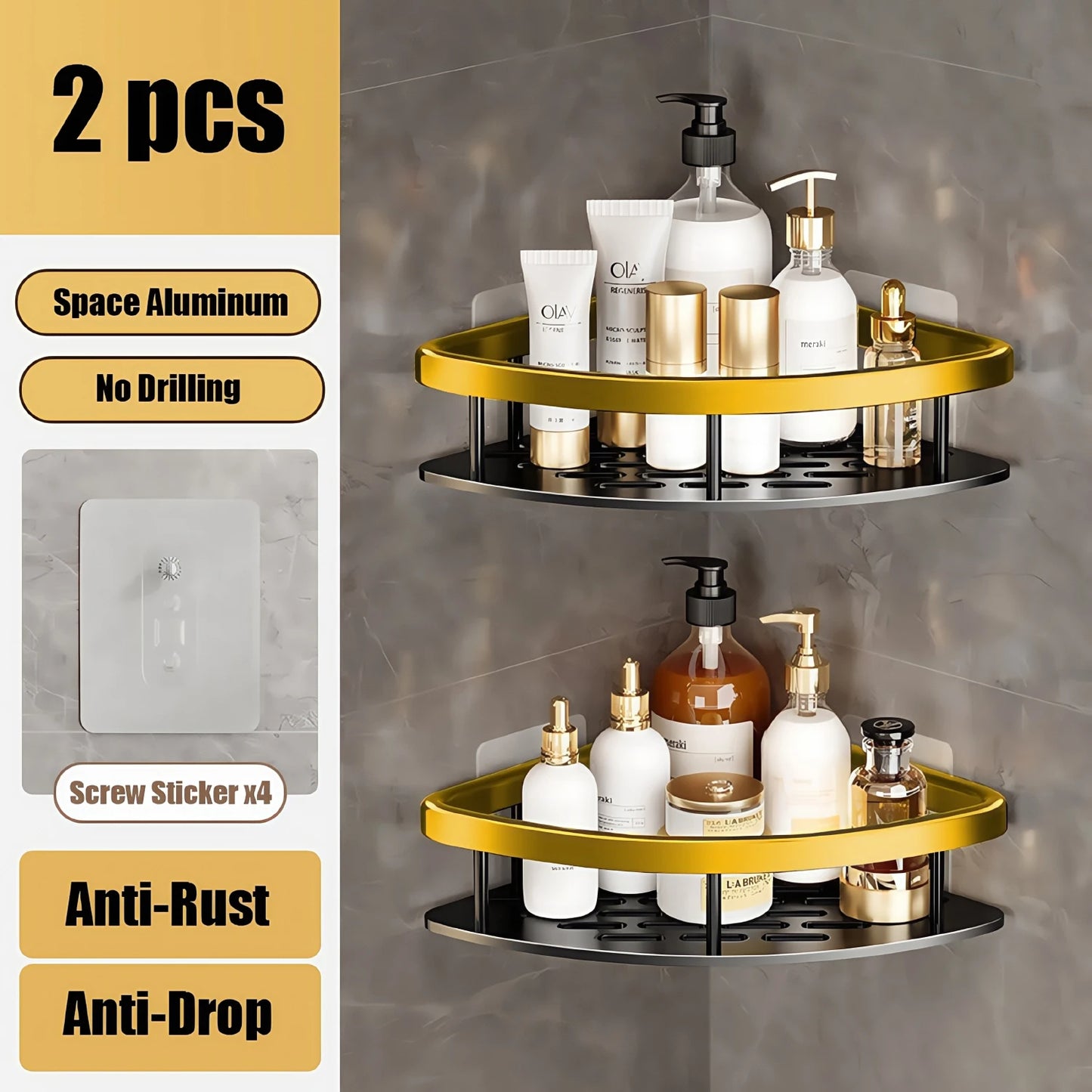 Bathroom Shelf & Shower Rack - No Drill