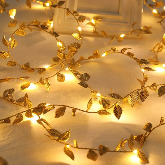 20/50/100LED Golden Fairy Light Garland Leaves Fairy Light - Battery Powered