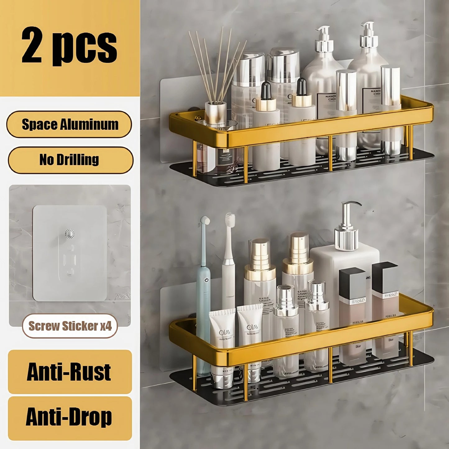 Bathroom Shelf & Shower Rack - No Drill