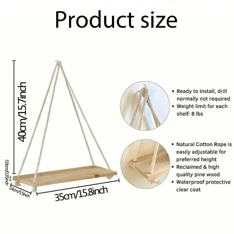 1PC Floating Wooden Swing for Plants