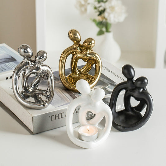 Modern Ceramic Candlestick - Couple Holding Each Other