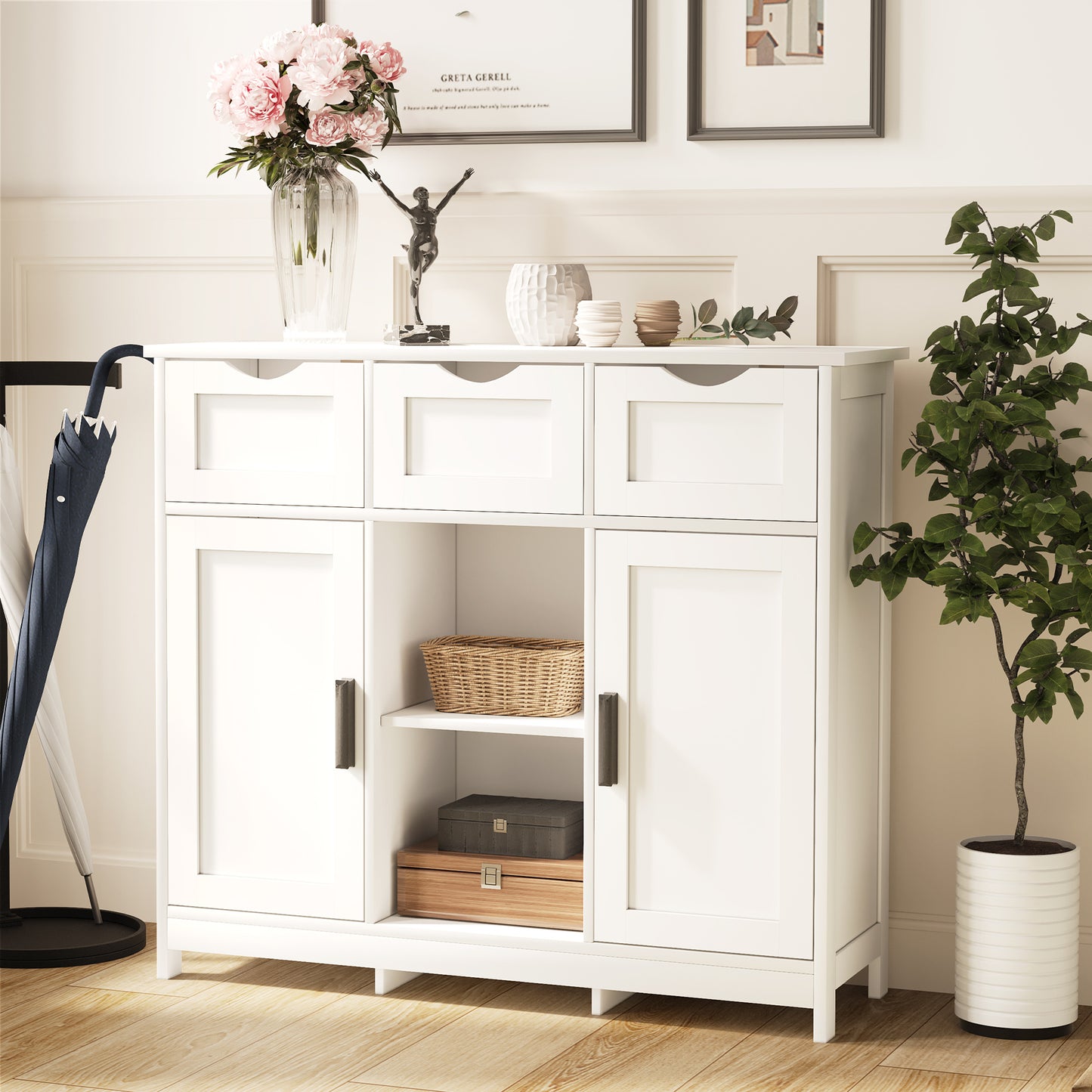 White Living Room Cabinet with Drawers & Shelves - Home Decor Furniture