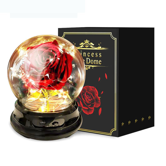 Real Eternal Rose Sphere with String Lights