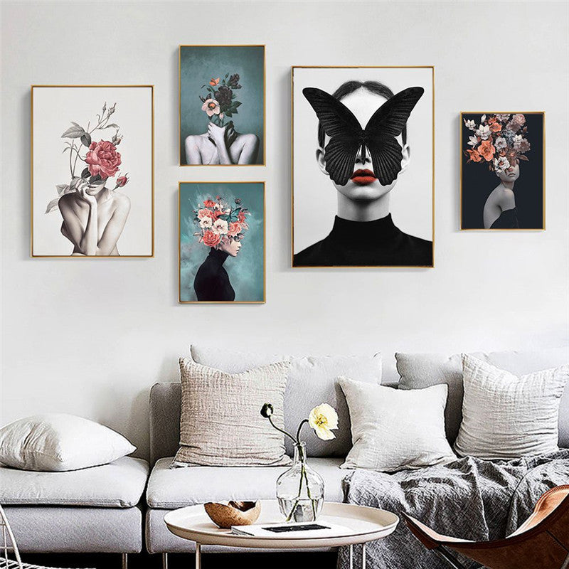Modern Living Room Home Decor Painting Abstract Floral Character Art Canvas