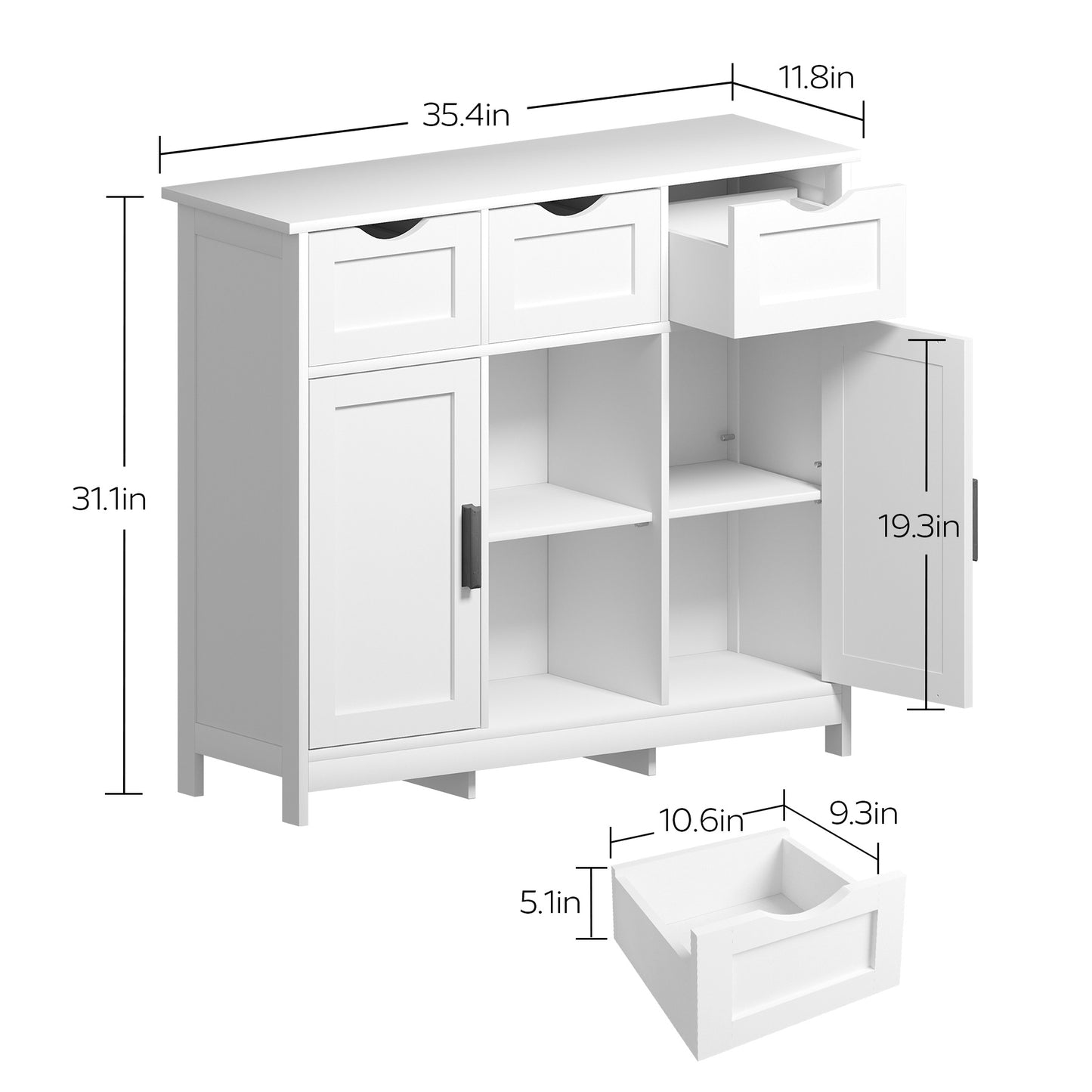 White Living Room Cabinet with Drawers & Shelves - Home Decor Furniture