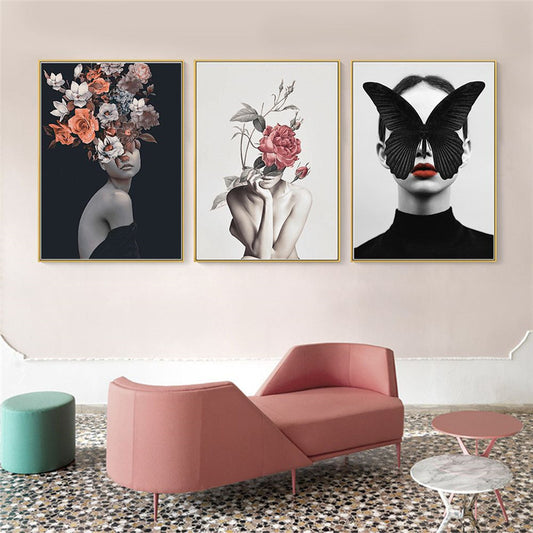 Modern Living Room Home Decor Painting Abstract Floral Character Art Canvas