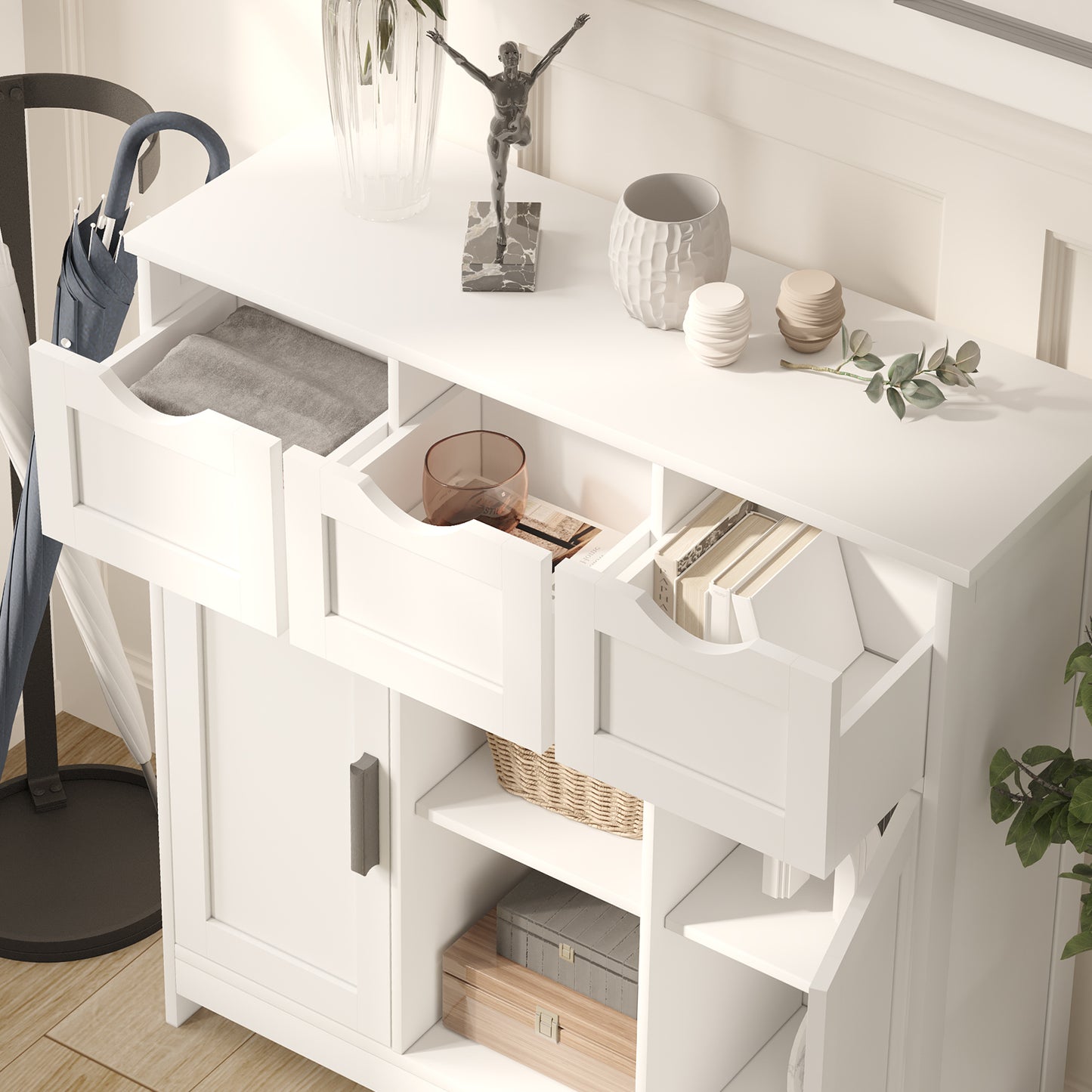White Living Room Cabinet with Drawers & Shelves - Home Decor Furniture