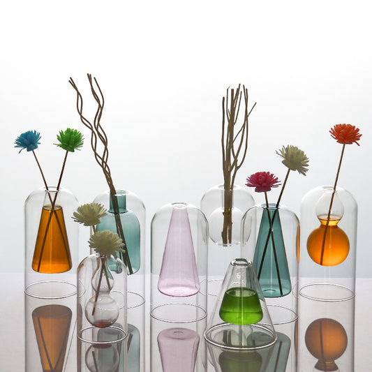 Double Hydroponic Glass Flower Pots