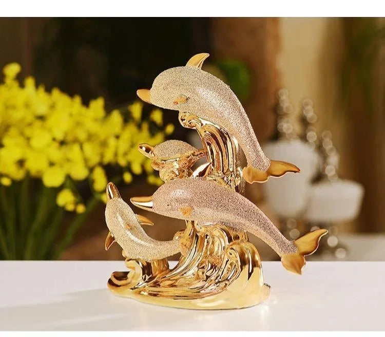 Ceramic Gold Dolphin Figurine