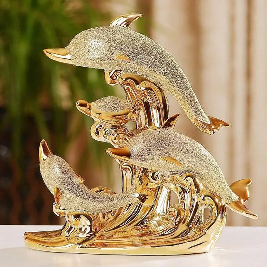 Ceramic Gold Dolphin Figurine