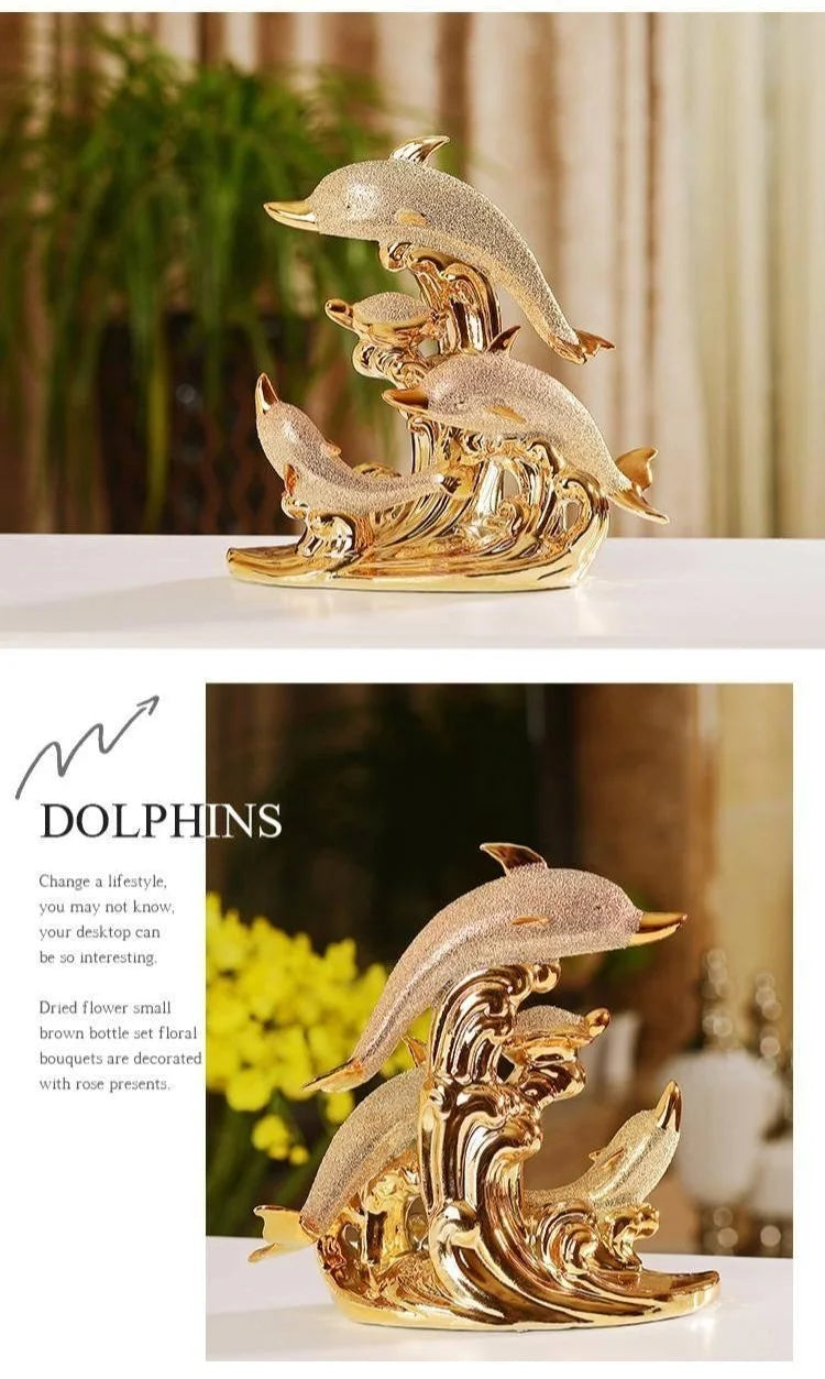 Ceramic Gold Dolphin Figurine