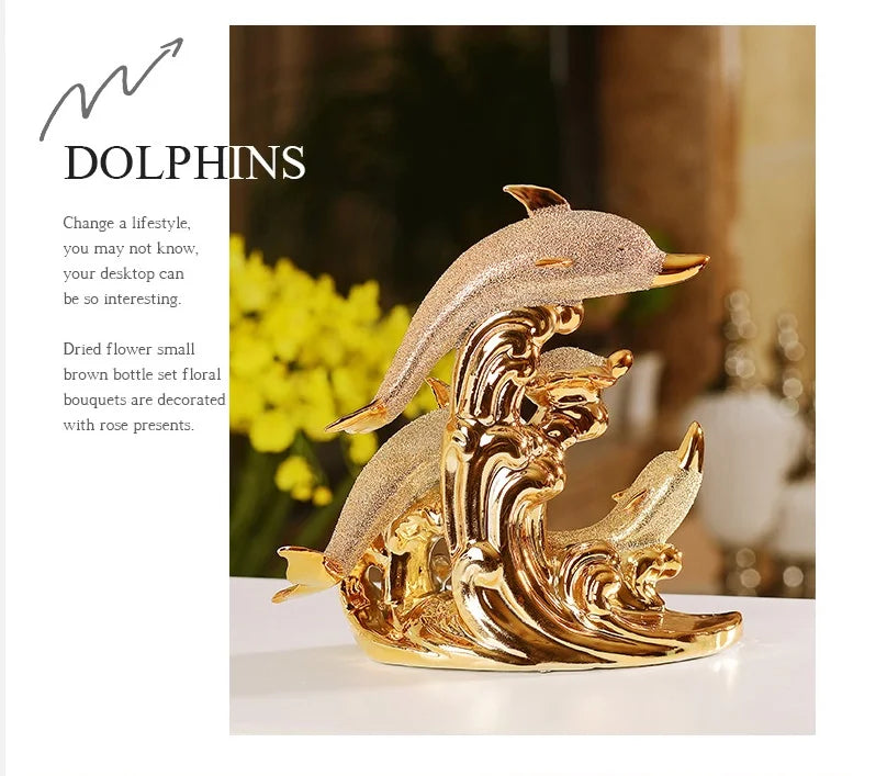 Ceramic Gold Dolphin Figurine