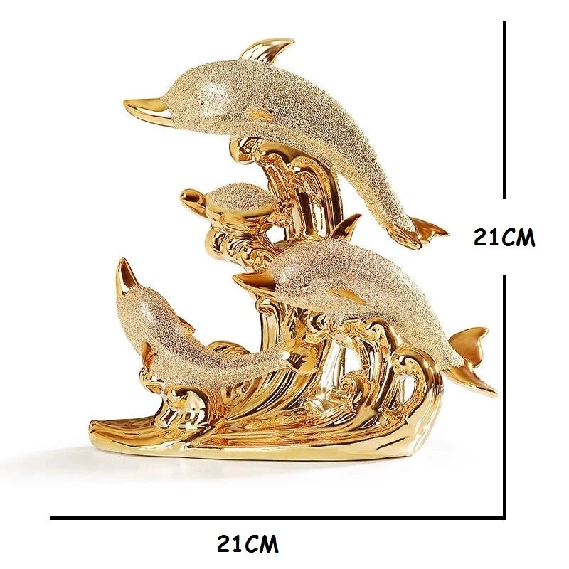 Ceramic Gold Dolphin Figurine